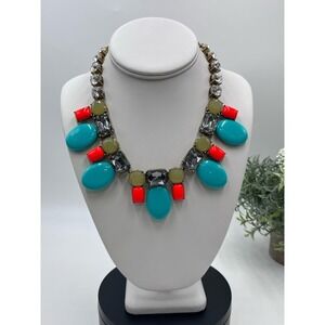 J. Crew Aqua green and Coral orange stones rhinestones‎ Necklace